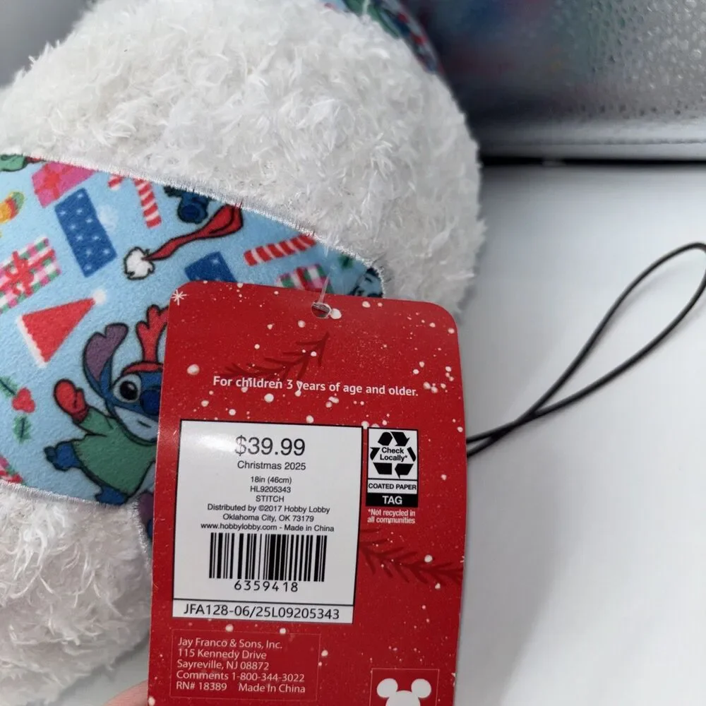 NWT Disney Stitch Candy Cane Shaped Pillow 18